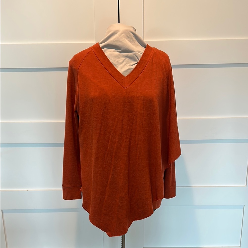 Soft Surroundings V-Neck Rust Orange Long Sleeve Top
